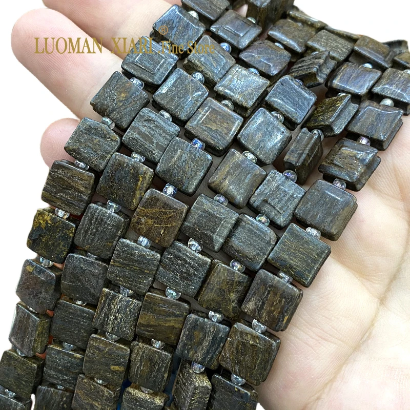 10x10MM Flat Square Bronzite Natural Stone Pyroxene Loose Spacer Beads for Jewelry Making DIY Bracelet Charms Accessories 15''