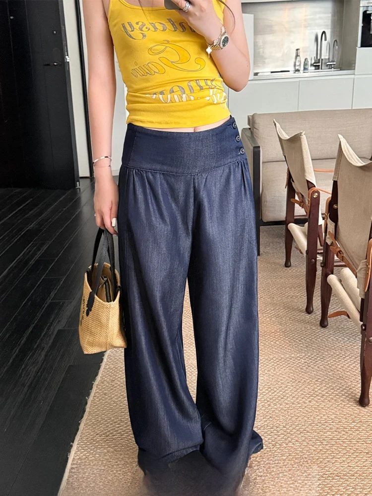 

Xzichic Vintage Lazy Wide Leg Denim Jeans Women's Long Pants Design Sense Casual Loose Fit Spring Summer Ladies Jeans