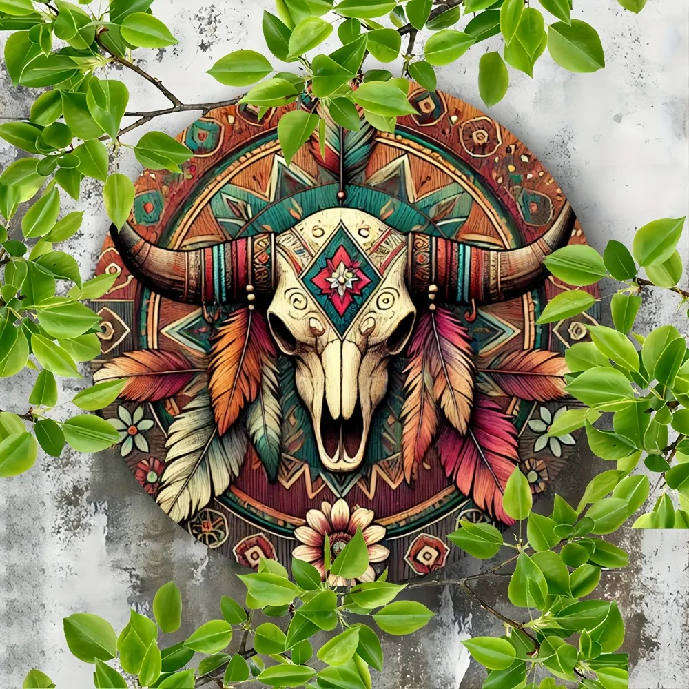 

Southwest Native American Skull Wall Art for Home, Cafe, Porch, Farmhouse, Festival, Bar, Living Room Decor