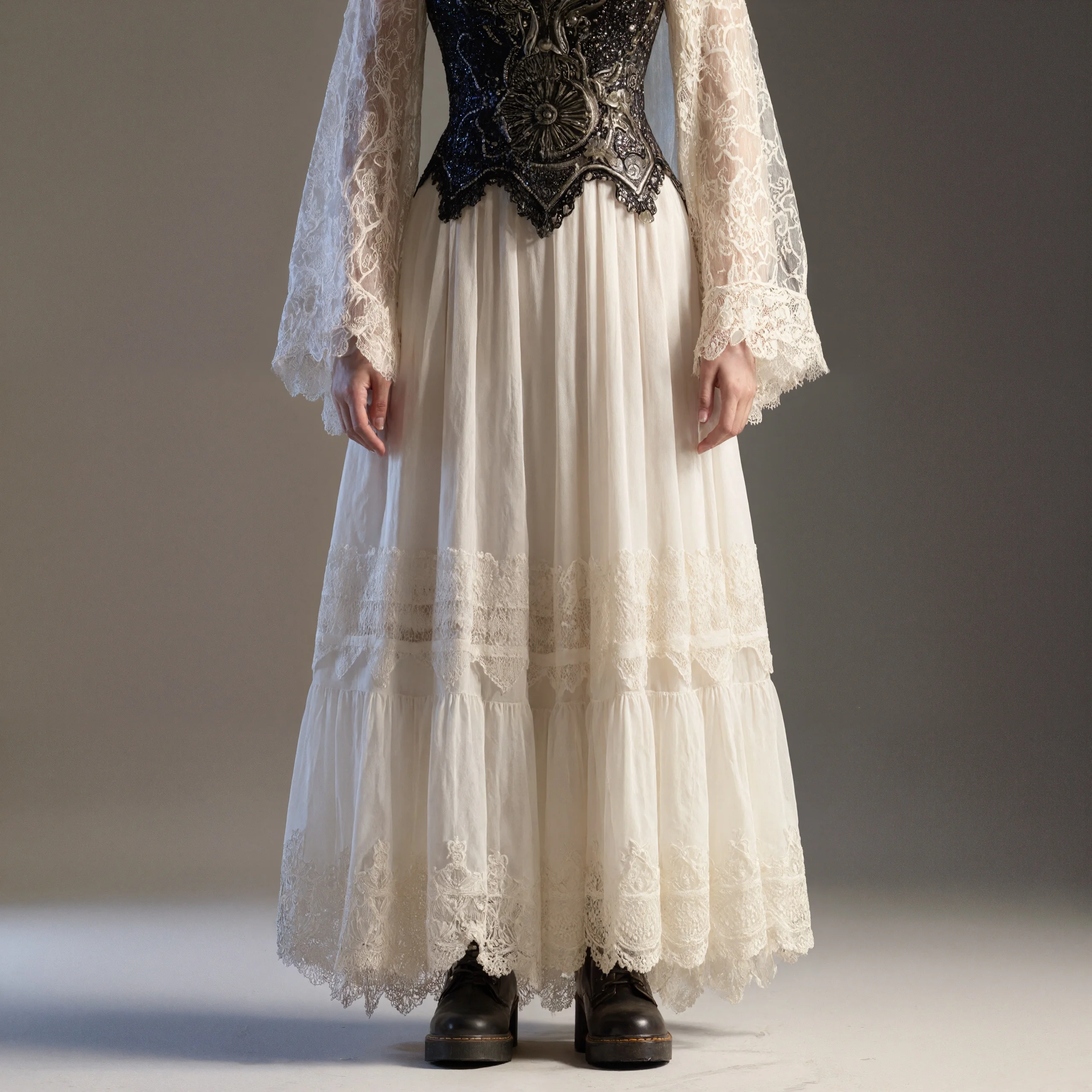 

Женская богемная макси-юбка в стиле ретро, элегантная многоярусная плиссированная юбка, модное вечернее платье с кружевной отделкой и высокой талией и оборками