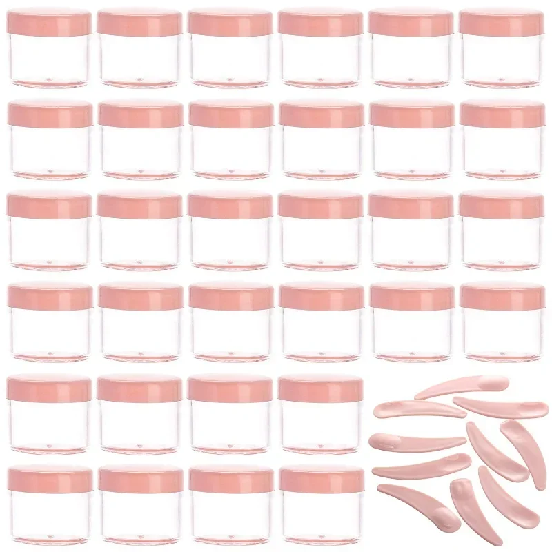 30PCS Cosmetics Jar Box Makeup Cream Nail Art Cosmetic Bead Storage Pot Container Round Bottle Portable Plastic Pink Case