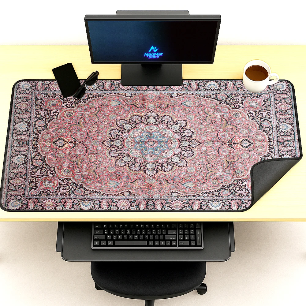 Floral Mouse Pad Gaming Desk Mat 120x60 Pattern Elegant Pink Black Mousepad Rug Ornate Decor Very Thick 5mm Mousepads