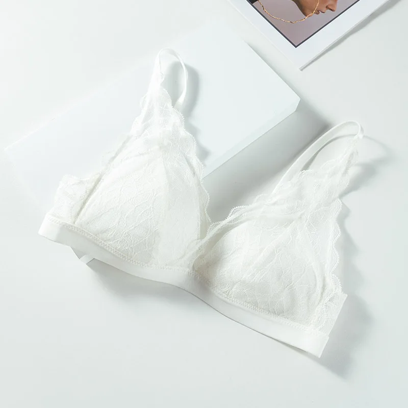 Winsleter-Cup Lining100%Real Silk Sexy Bra, Wire Free Lace, Women French Breathable Triangle Cup Underwear, 2026 Spring P61243CC view 2
