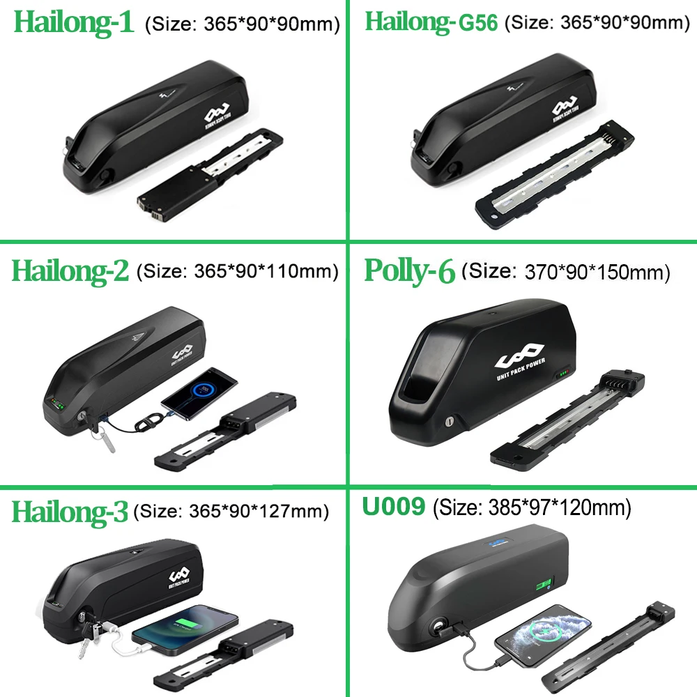 Polly Hailong EBike Battery 36V 48V 52V 20Ah 25Ah Electric Bicycle Bateria Li-on Pack for 1500W 1000W750W 500W 350W Motor Kit