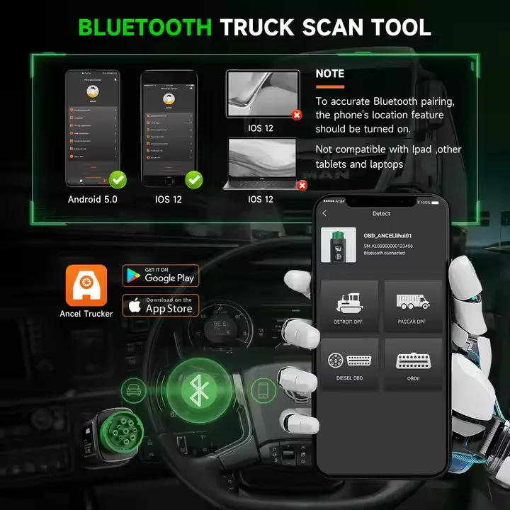 DPF Regeneration ANCEL HD110/HD100 Bluetooth Diesel Heavy Duty Truck OBD2 Scanner Full System Diagnosis Support IOS & Android