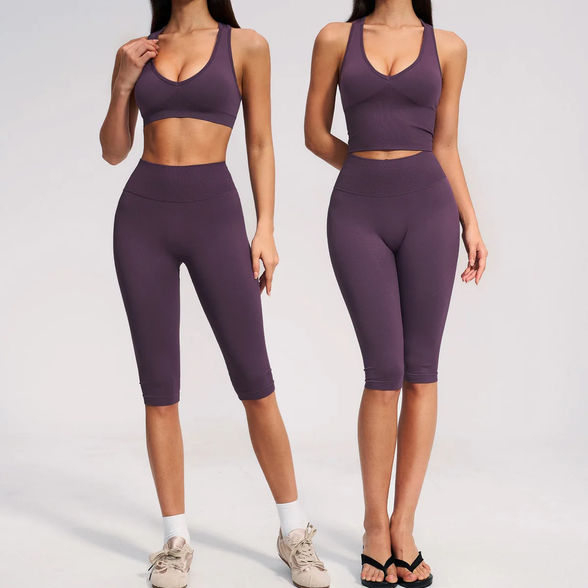 Seamless Yoga Set 2PCS Sports Bra Set Fitness Outfits Women Tracksuit Workout Clothes Running Capri Pants Gym Suit Athletic Wear