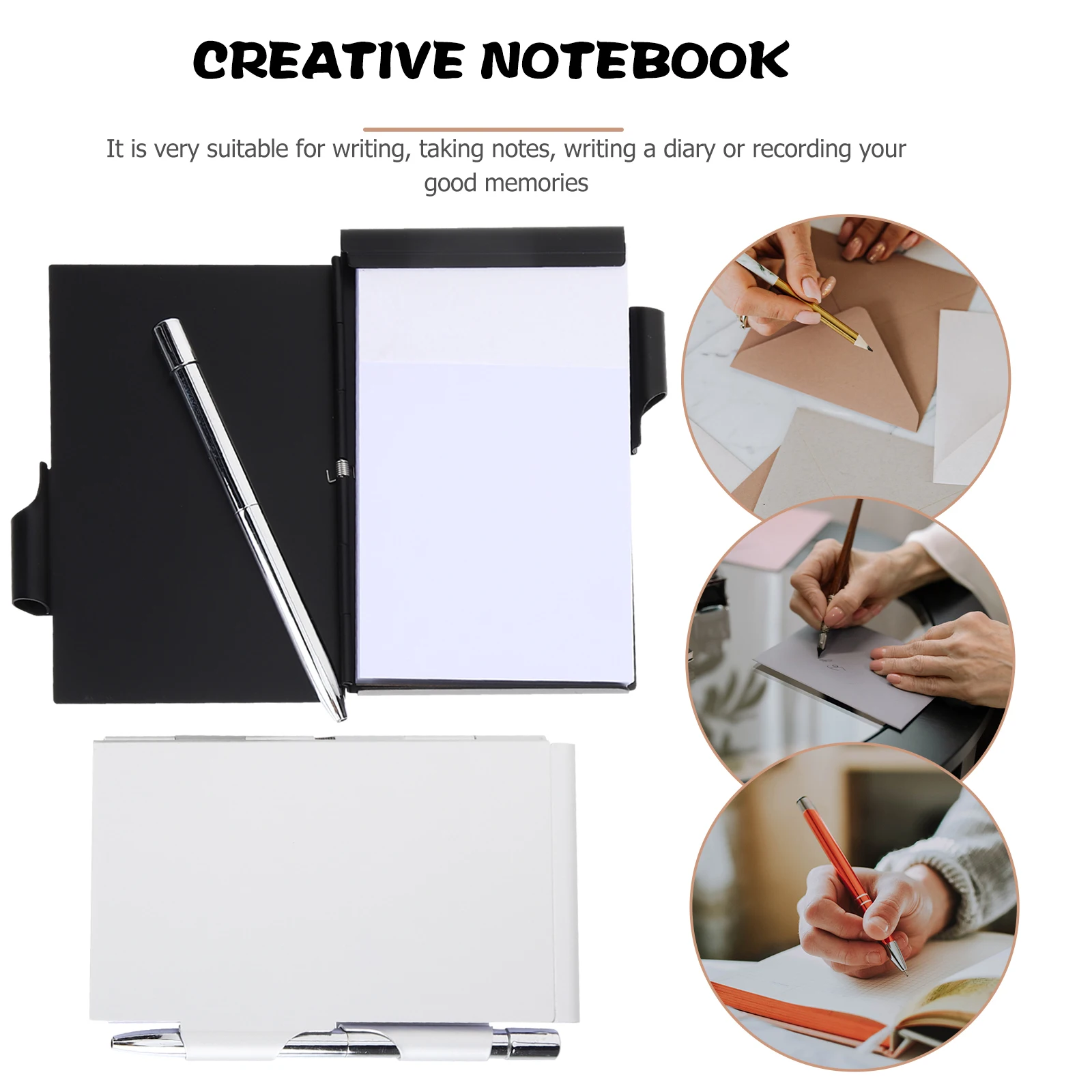 

2pcs Metal Card Holder Notebook with Pen Portable Small Notebooks Easy to Carry Fashionable Creative Memo Book