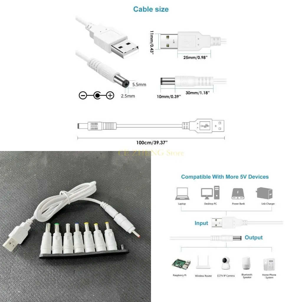 E56B USB إلى DC5 طاقة كابل لمكبر الصوت USB إلى DC5.5x2.1mm كابل شحن المكونات