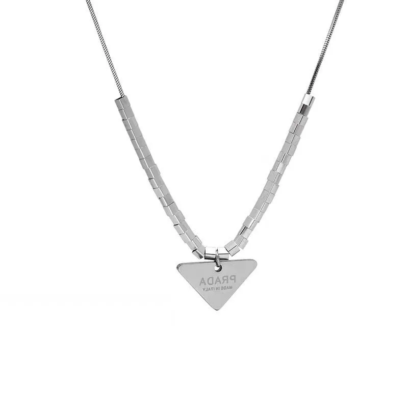 Titanium Steel Triangle Women's Necklace Sweater Chain Personalized Hip Hop Small Square  Silver Color Jewelry 2023 New