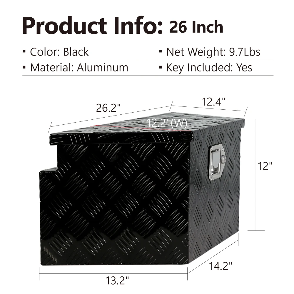 Caixa de ferramentas banhada a listras de alumínio, cama de caminhão, rv, reboque, língua, organizador de armazenamento à prova d'água com fechadura e chaves