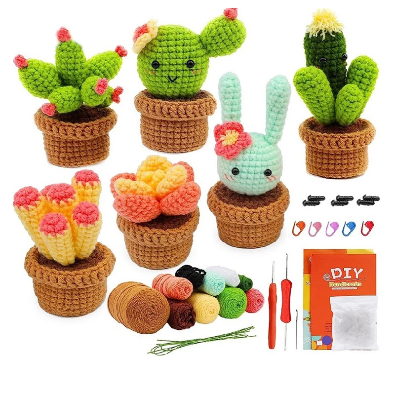 Materialpaket für saftige Topfkaktus-Häkelgarn, handgewebtes, pflanzliches Topfornamentmaterial
