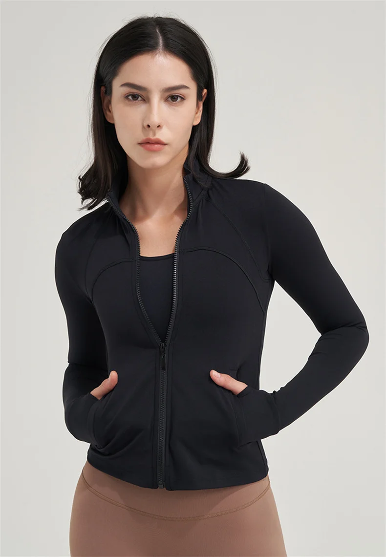TRY TO BN Yoga Long Sleeve Coat Zipper Loose Sports Tops Breathable Sunscreen T Shirt Workout Women Running Gym Clothing Fitness