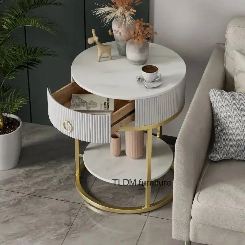 Slab Drawer Nightstands Light Table Modern Luxury with Round Bedroom Bedside Rock Home Furniture Living Room Creative Side Table