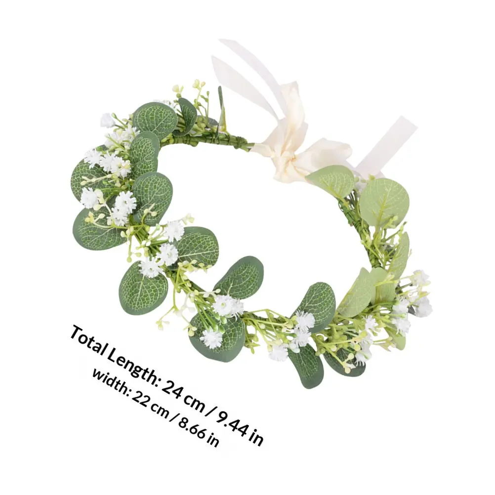 Flower Bridal Wreath Headband Artificial Breath Floral Crown Adjustable Ribbon Wedding Photography Headdress Holiday Party