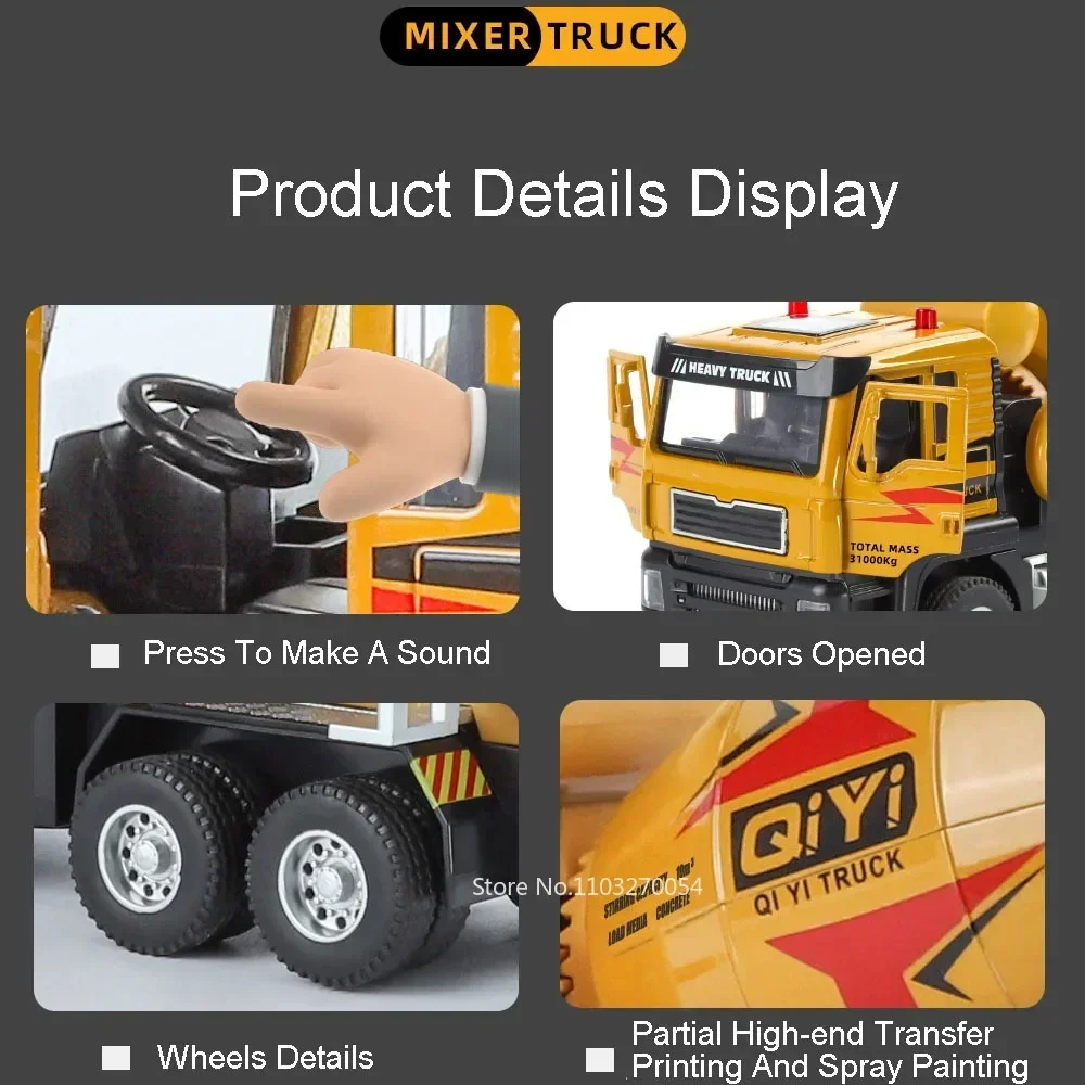 1:40 Alloy Electric Mixer Truck Toys Diecast Miniature Model with Sound Light Pull Back Doors Opened Vehices Children's Toy Gift