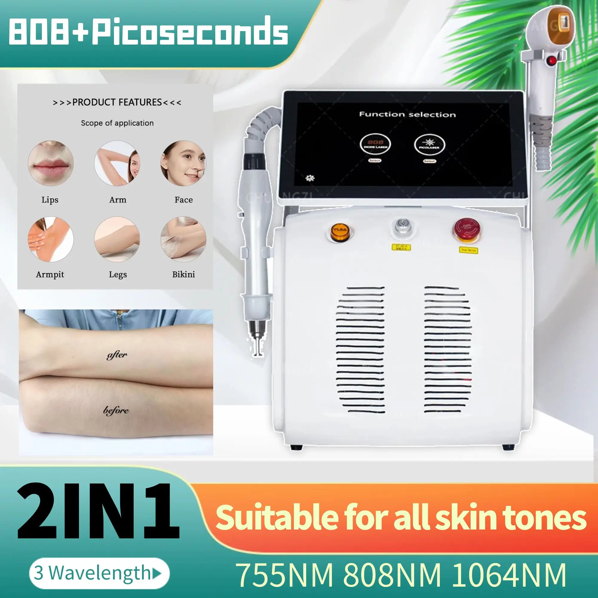 

2025 NEW Portable diode hair removal device and picosecond 2in1 triple wavelength 3000W permanent hair removal tattoo removal