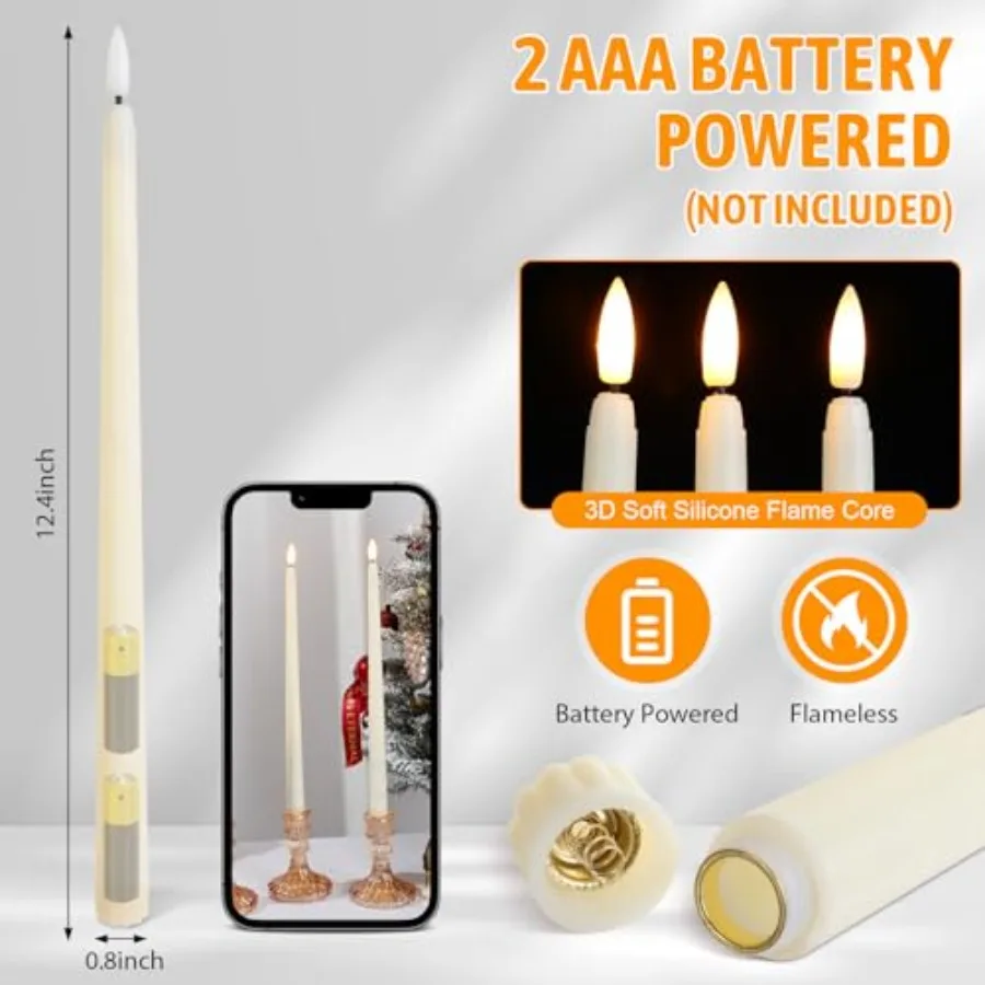 Pcs Flameless Taper Candles Battery Operated Bulk 12.4 Ivory LED Taper Candles Flickering LED Candlesticks for Wedding Advent H