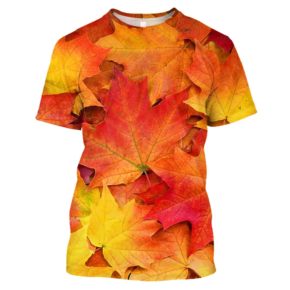 Summer Fashion Casual Creative Maple Leaf graphic t shirts For Men Oversized Leisure Personality Printed Round Neck Tees Tops