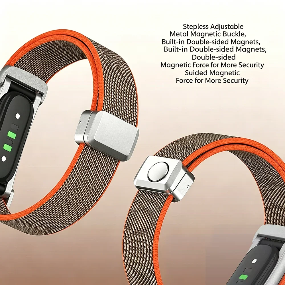 Advanced Nylon Woven Watch Strap For Google Fitbit Air Stepless Magnetic Buckle Replacement Band With Metal Protective Frame