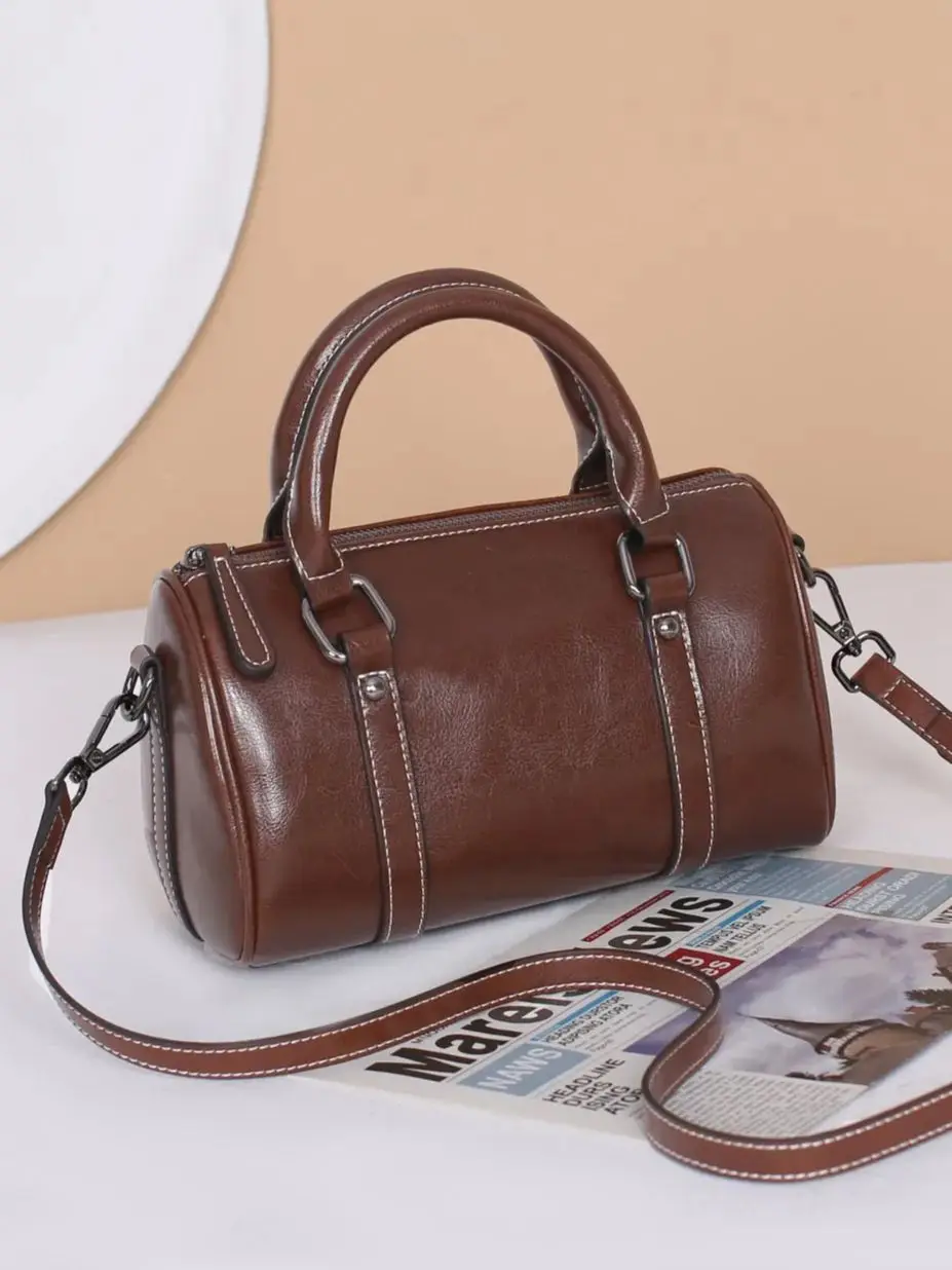 

Genuine Grade Leather Women's Shoulder Crossbody Boston Bags Luxury Designer Brand Cowhide Female Small Handbag for Woman New