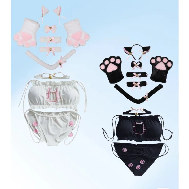 Anime Maid Katze Sexy Cosplay Kostüm Spitze Dessous Kawaii Bh Riemchen Slip Set Frauen Roleplay Halloween Karneval Party Outfits