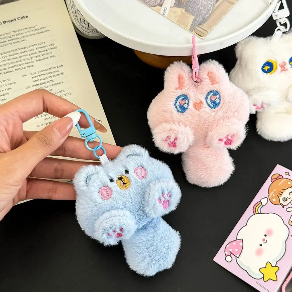 Pink Claw Coffee Cat Plush Keychain Attractive Eyes Stuffed Cute Cat Plush Doll Soft Cartoon Animal Plush Key Chain Kid Girls