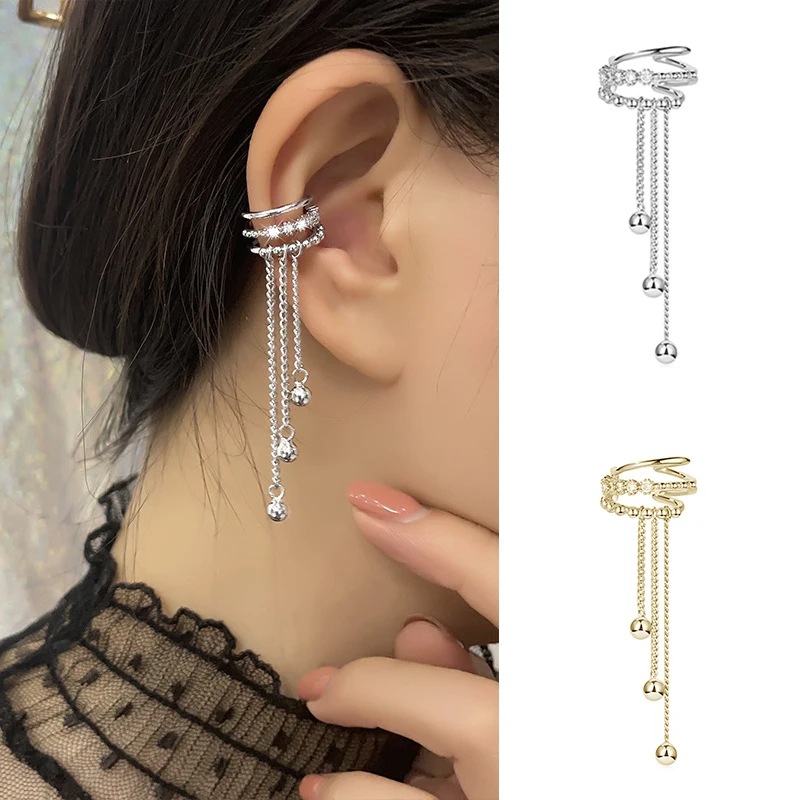 Réinitialisation d'oreille à long pompon sans trou pour femme, boucle d'oreille, cartilage orbital, manchette d'oreille Kpop, pas de piercing, bijoux INS, JOY2k, 1PC