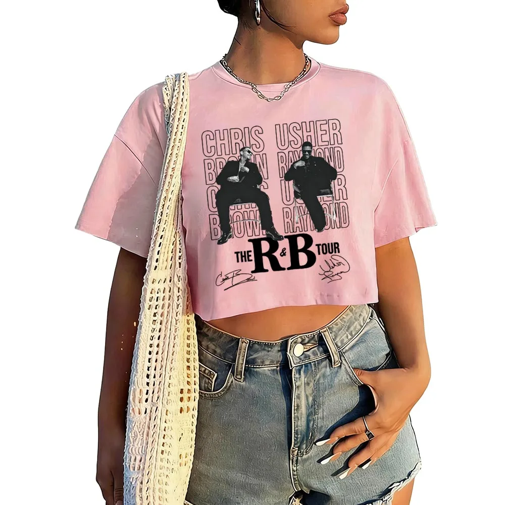 Usher Raymond and Chris Brown Tour 2026 Shirt Women O-Neck Short Sleeves Crop Tops T-shirt