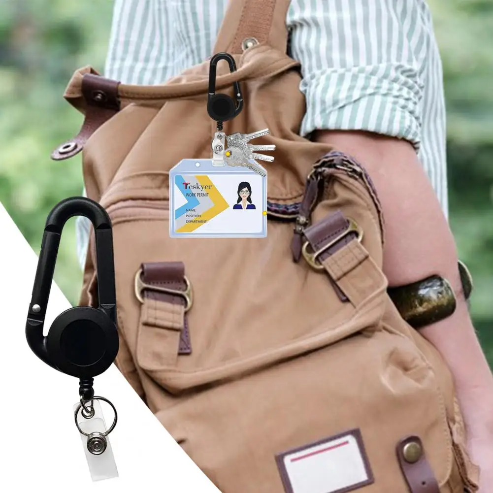 حامل شارة قابل للجر للخدمة الشاقة مع مشبك حلقة تسلق ، حامل مفاتيح ، خفيف الوزن ، محمول