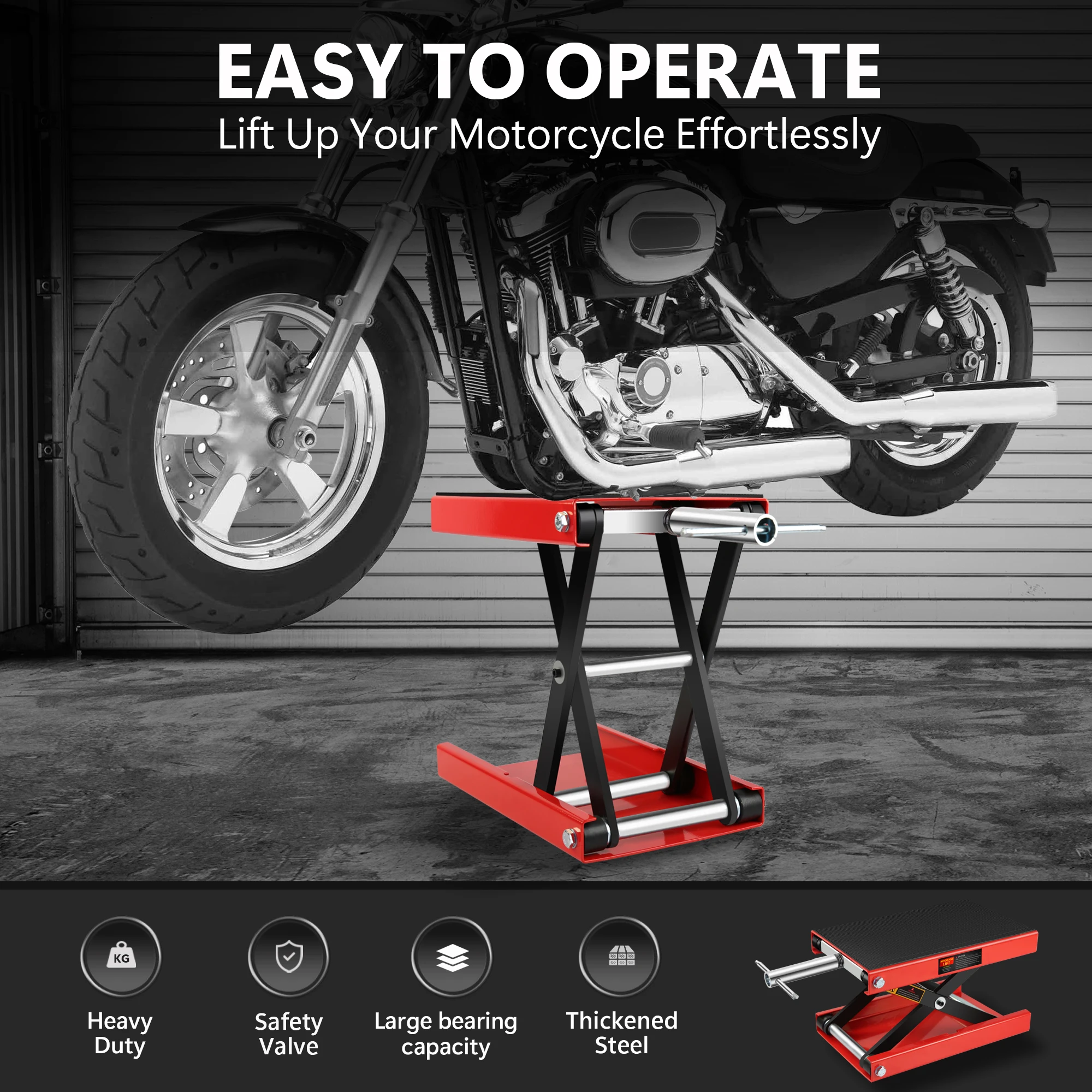 Motorcycle Lift Scissor Jack Steel Wide Deck Hoist Crank Center Stand 1100 LBS Capacity for Motorcycles, ATVs, Dirt Bikes