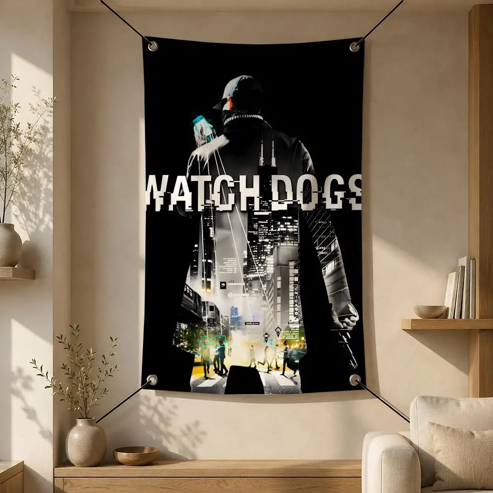 Game W-Watch Dogs Flags Flag Banner Wall Hanging for Bedroom Dorm Room Home Bar Party Indoor Outdoor Wall Decor
