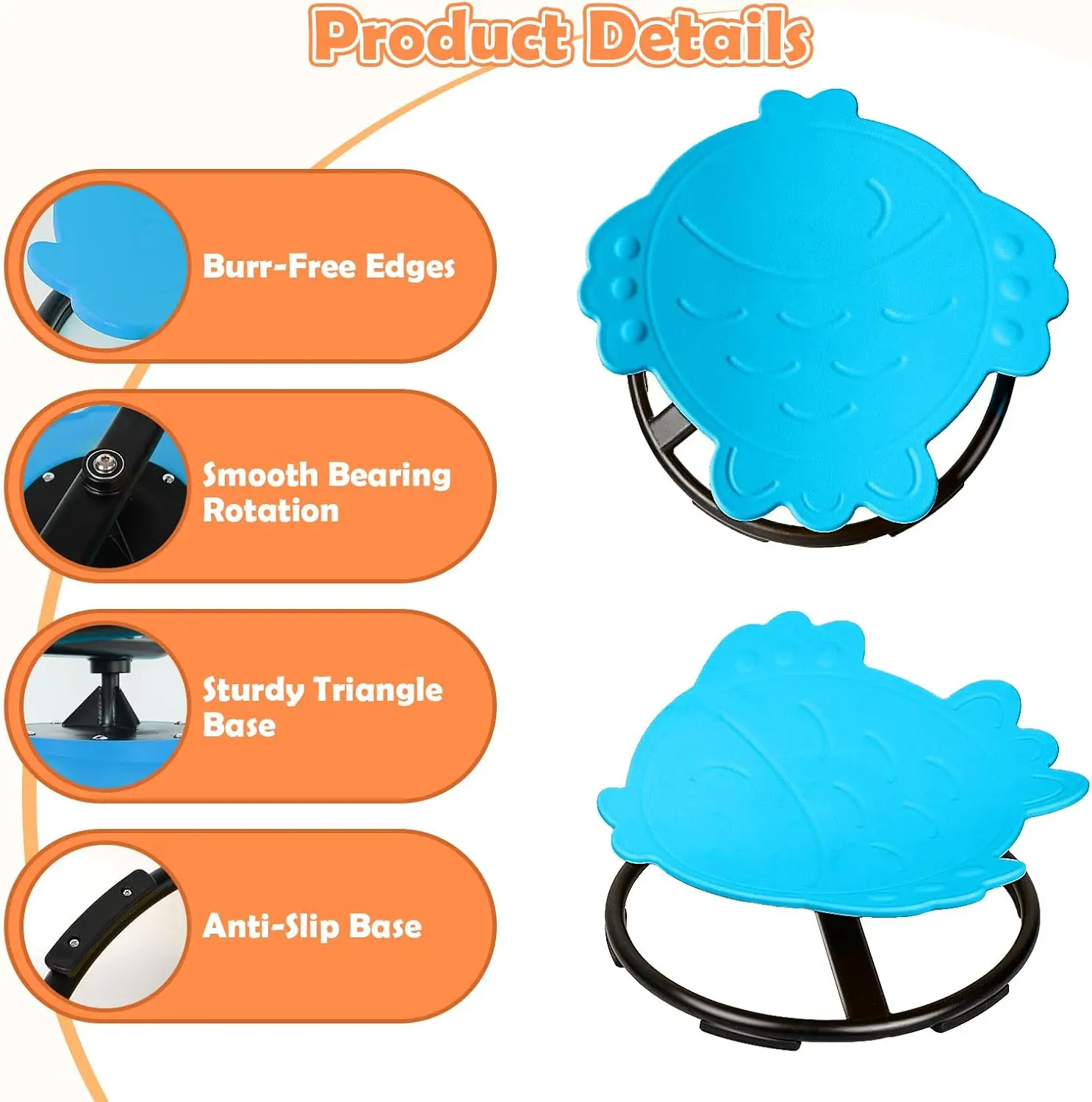 Kids Spinning Chair, Blue Fish Sensory Swivel Chair for Autism & ADHD Balance Training