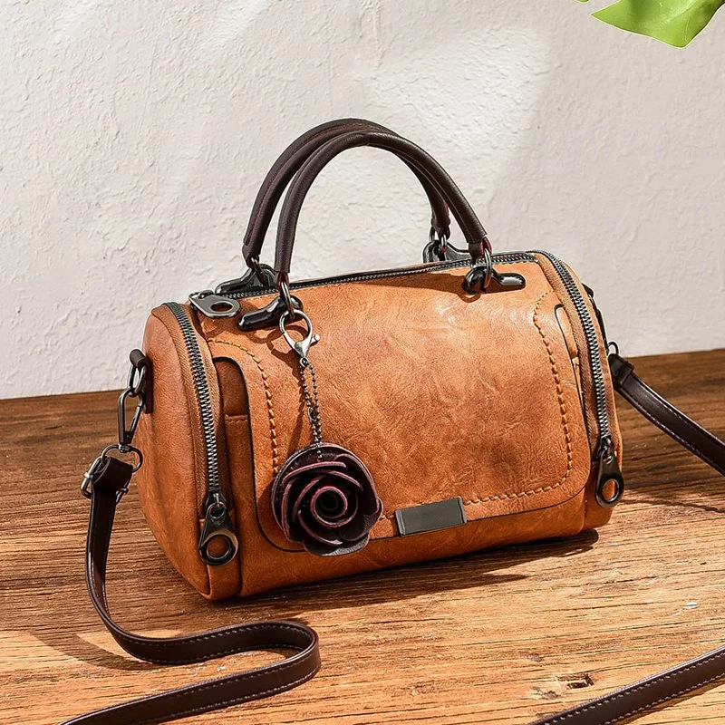 

2026 Spring New Solid Color Retro Pillow Bag Women's Small Flower Pendant Korean Style Crossbody Single Shoulder Bag