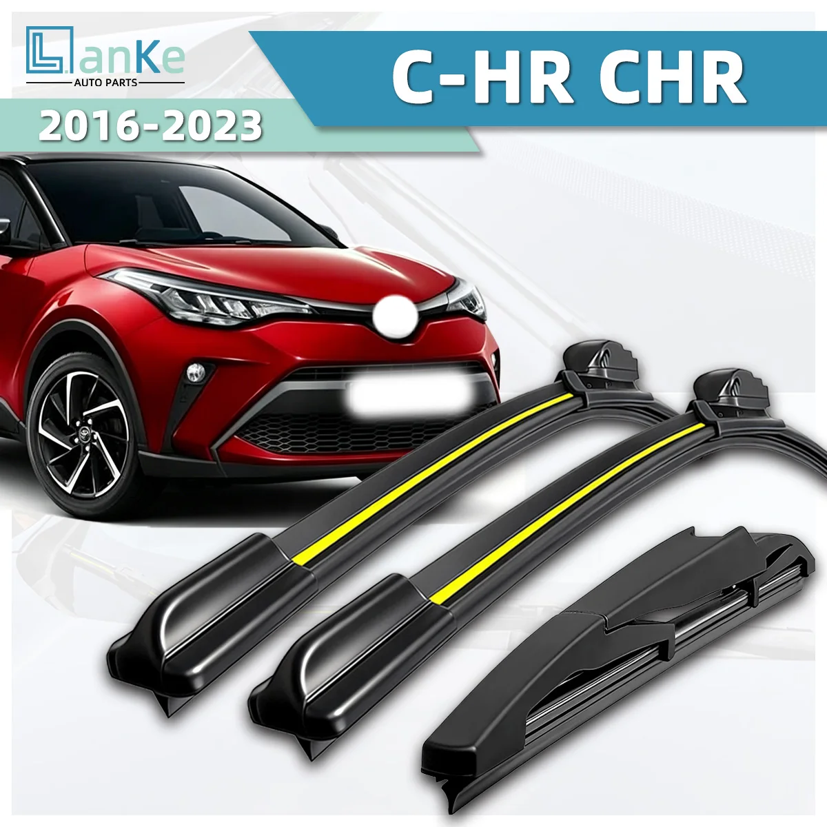 Lanke Scheibenwischer passend für Toyota C-HR CHR (2016-2023) Naturkautschukstreifen, geräuschlos, ohne Rahmen, Windschutzscheibenwischerblatt, Autozubehör