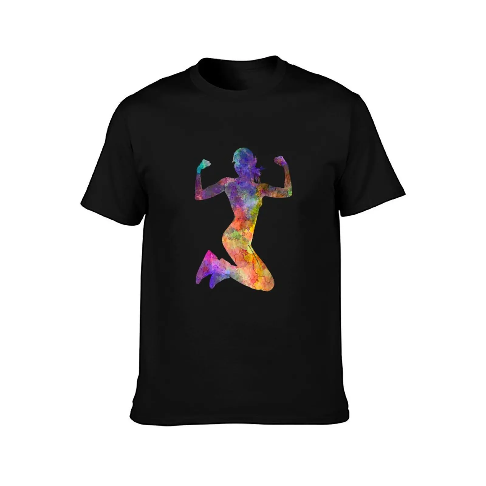 Woman runner jogger jumping powerful T-Shirt, Summer Casual Cotton Tee, Oversized Streetwear Tops, Vintage Graphic Print