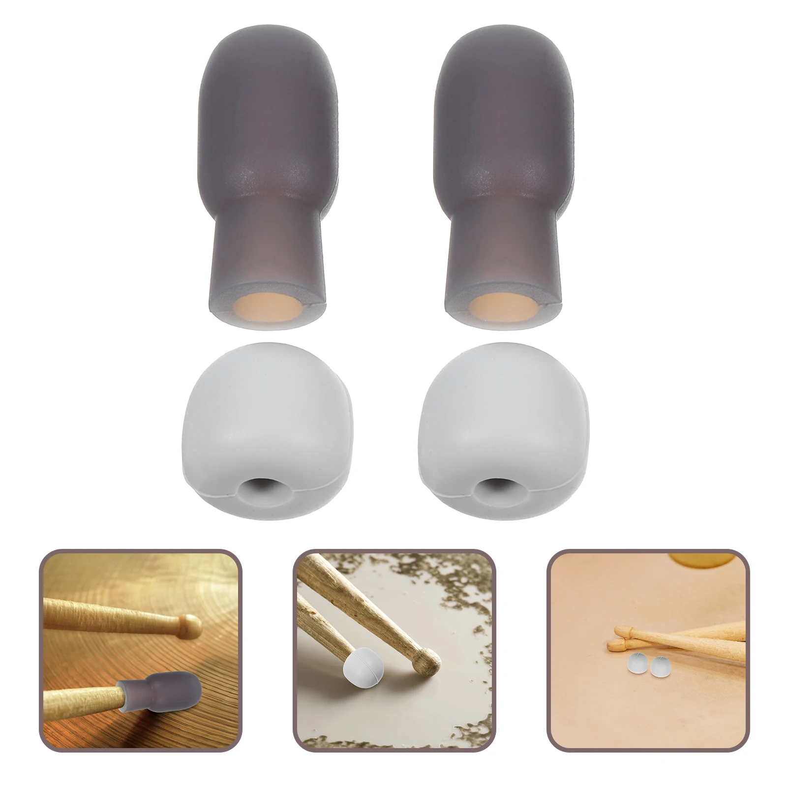

4 Pcs Drum Drum Stick Covers Stand Heads Grey A B Tips Noise Reduction Covers Drumstick Protective Replacement Parts