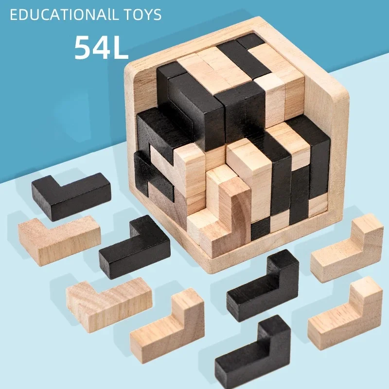 54pcs Wooden Puzzles IQ Toy TH Shape Cube Educational Toys for Puzzle Enthusiasts, Intellectual Game Toy  3d Puzzle