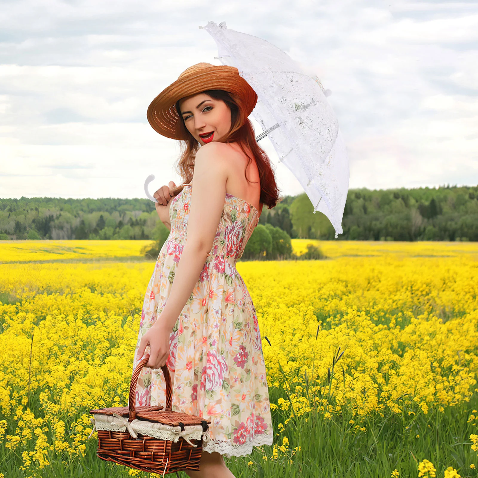 Lace Umbrella White Parasol Photo Prop Vintage Umbrellas for Women Clear Girl Wedding Bulk Parasols Girls Tea Party