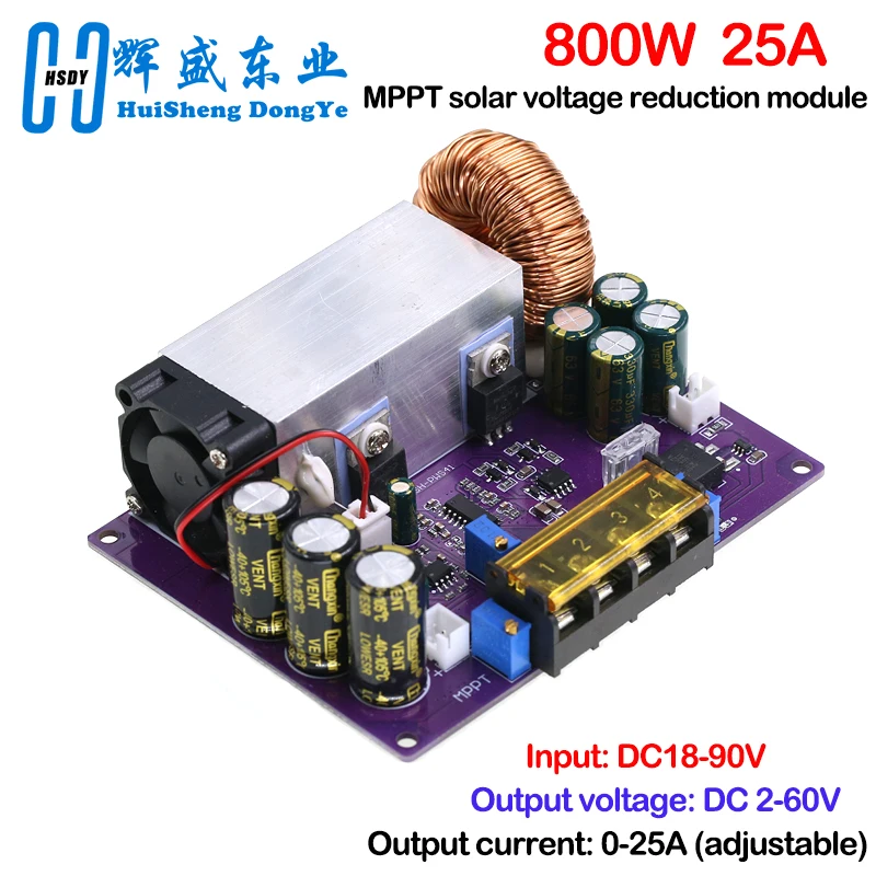 800W 25A MPPT Solar Charger Module 18V-90V to 2-60V DC-DC Step Down Buck Converter Charger Board Lithium Battery Universal