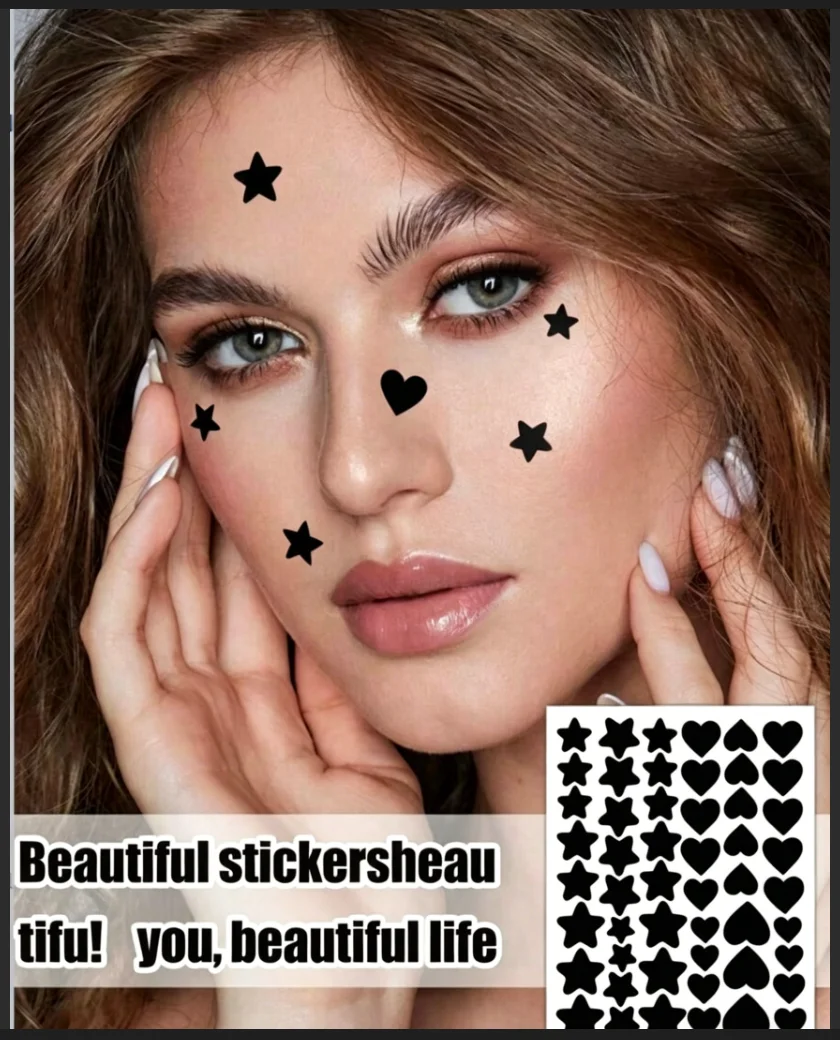 

51Pcs Star Heart Face Stickers Waterproof Sweatproof Cute Five-Pointed Design Makeup Stickers Holiday Party Bedroom Dressing Table Decoration Women Beauty Gifts