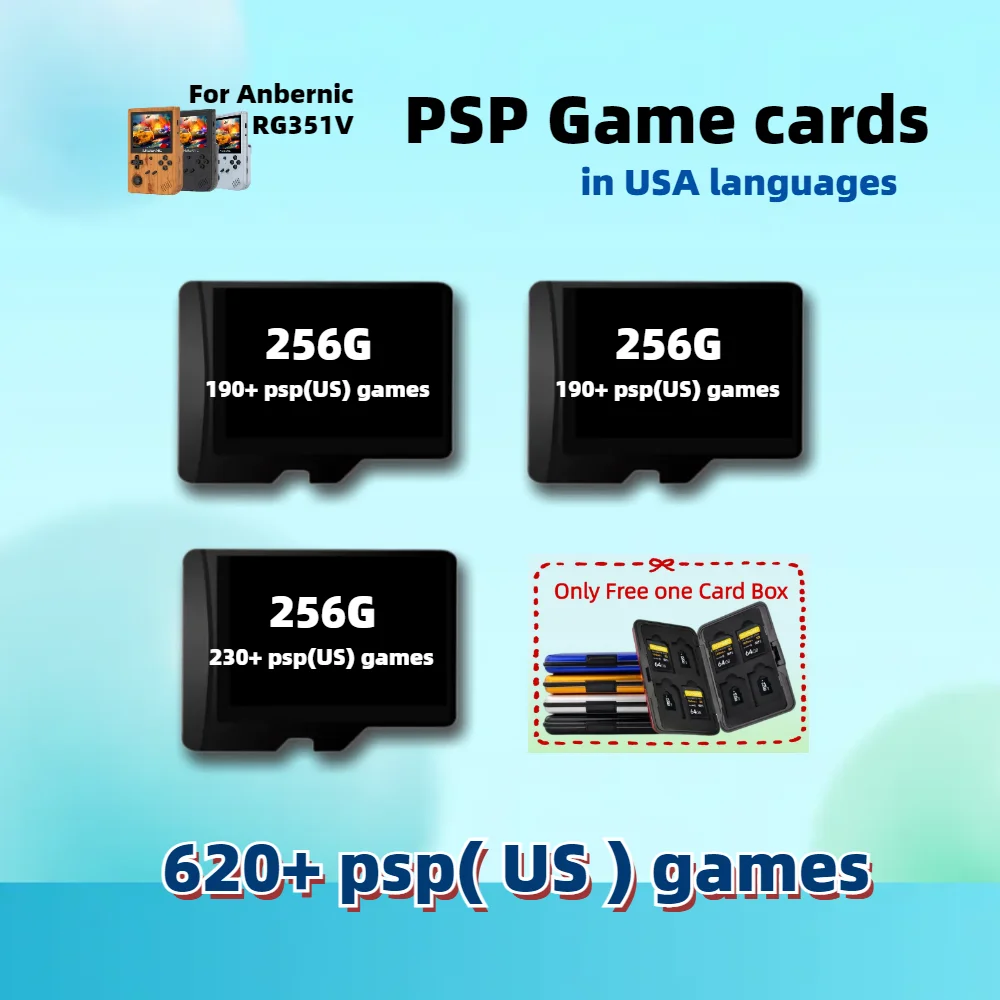 Cartão clássico do TF do jogo de PSP para Anbernic, RG351V, EUA, Europa, Japão, França, Alemanha, Itália, Coreia, Espanha, China, 3200 +, RG405M