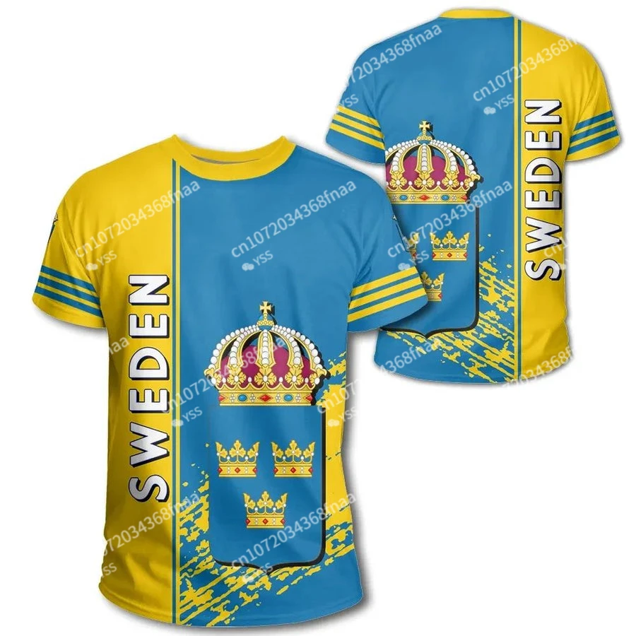 Men's T-shirt Sweden Flag Color National Emblem Printing Unisex Apparel Summer O Neck Short Sleeve Memorial Shirt Men Clothing