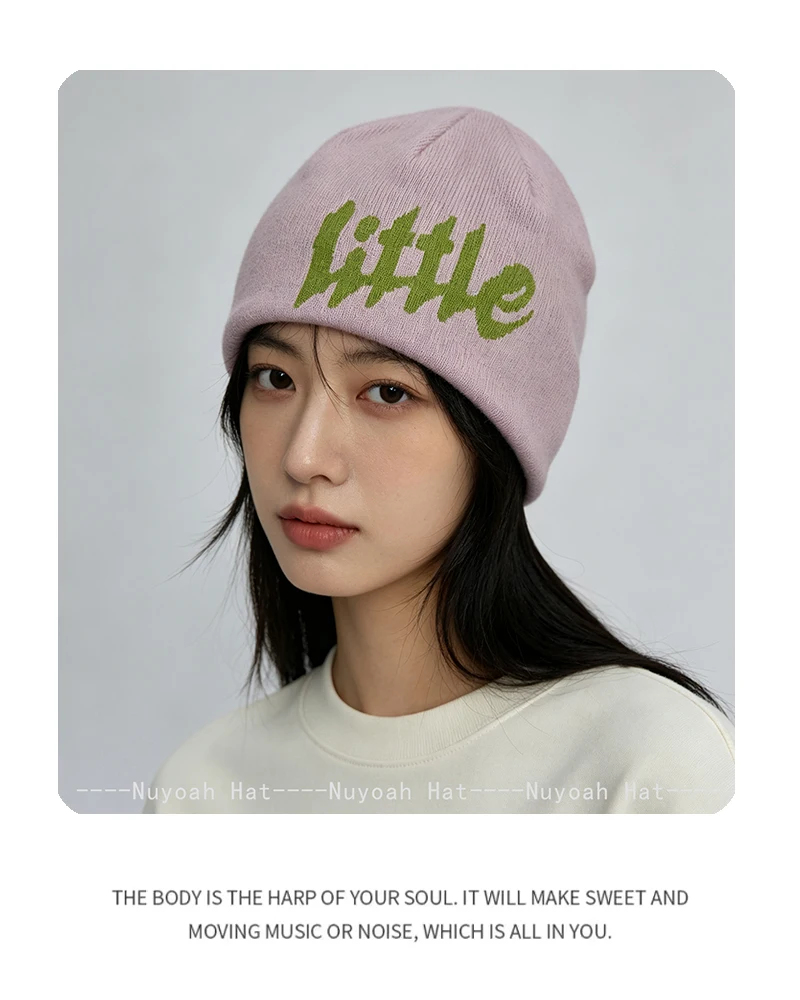 Neue Herren- und Damen-Strickmützen mit Farbblock-Jacquard-Muster und kleinen Buchstaben, warme koreanische vielseitige persönliche Beanies, Retro-Mode, schlichte Ins. – Detail 7