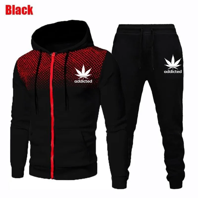 Autumn Winter Mens Tracksuits Printing Hooded Sweatshirt Suit Casual Zipper Jacket+Jogging Pants Set Hot sales Commute Clothing