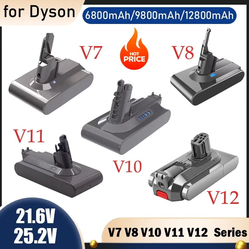 

New 21.6V/25.2V Vacuum Cleaner Rechargeable Battery for Dyson V7 V8 V10 V11 V12 Series 6.8Ah-12.8Ah Replacement Spare Batteries