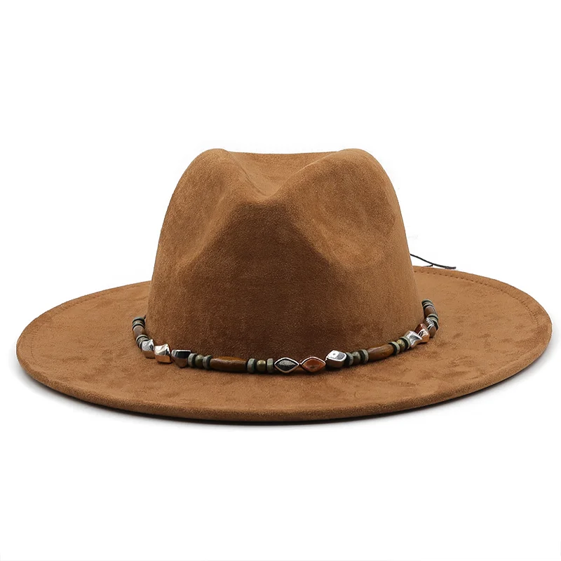 Sombrero de Pie de cerdo para hombre y mujer, sombrero de Fedora plano de gamuza, sombrero Trilby de Panamá con banda de moda, tamaño 58CM