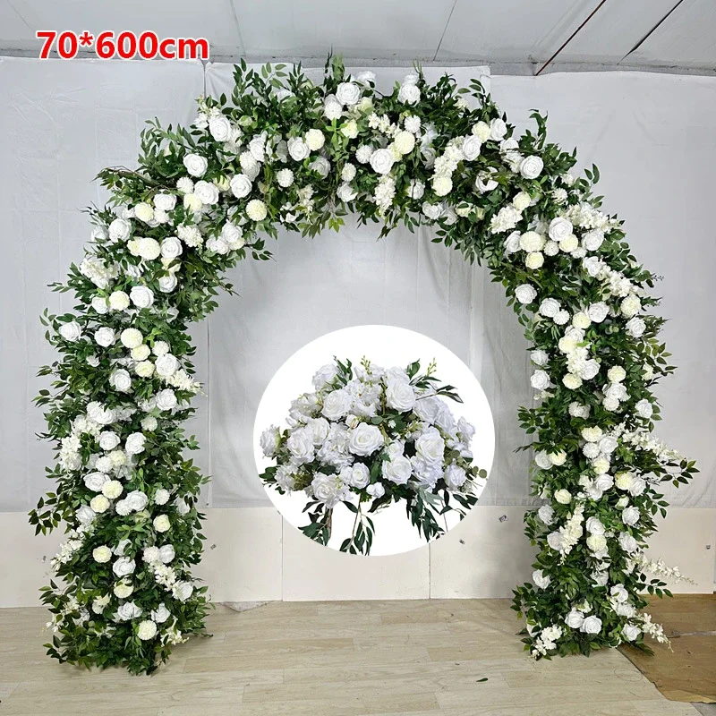 Artificial White Rose Greenery Flower Row Wedding Arch Decoration Floral Backdrop Arrangement Deco Table Centerpiece Flower Ball