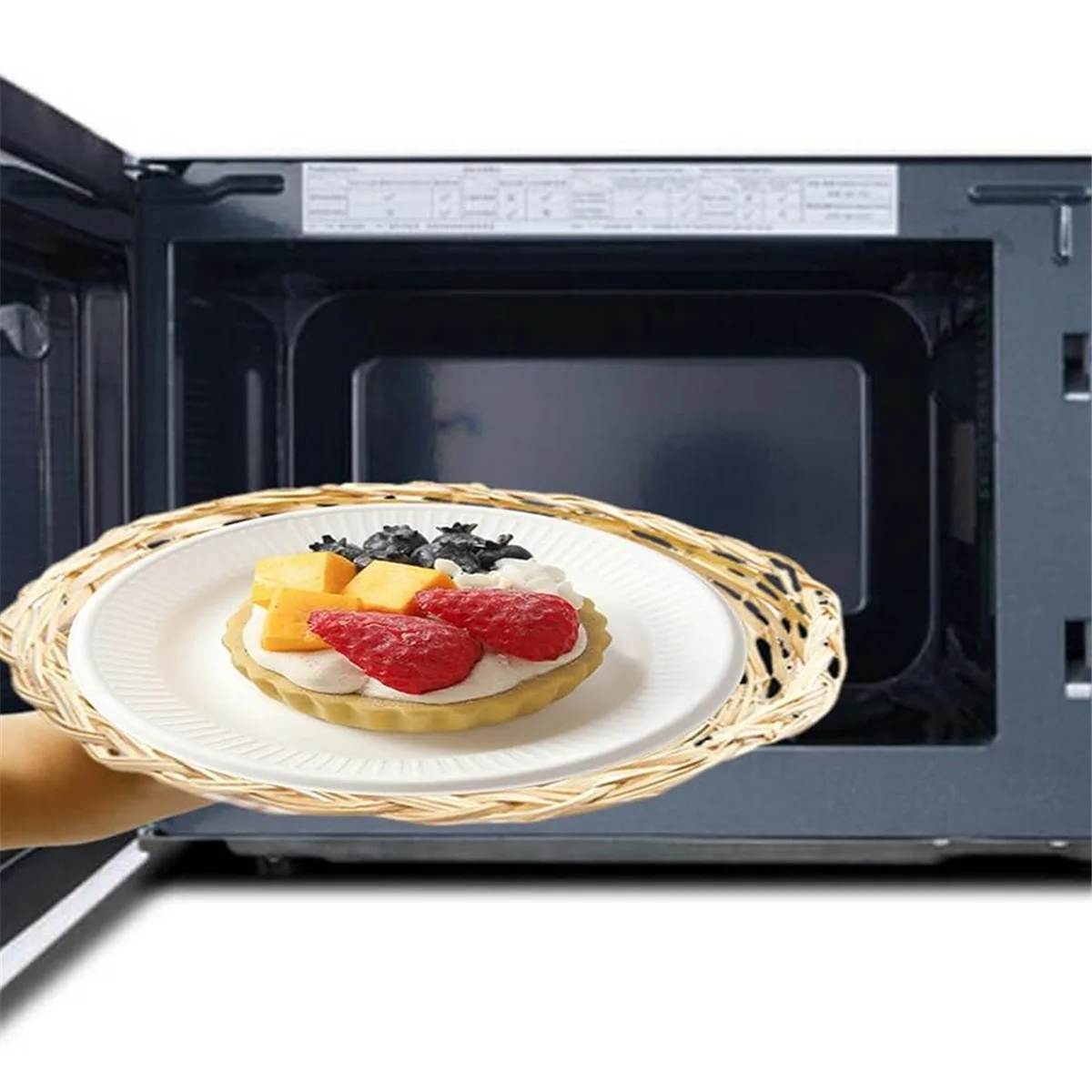 B60A8 Pack Bamboo Paper Plate Holders, 10 Inches Reusable for Dinner Plates Hand Woven Wicker Paper Plate Baskets