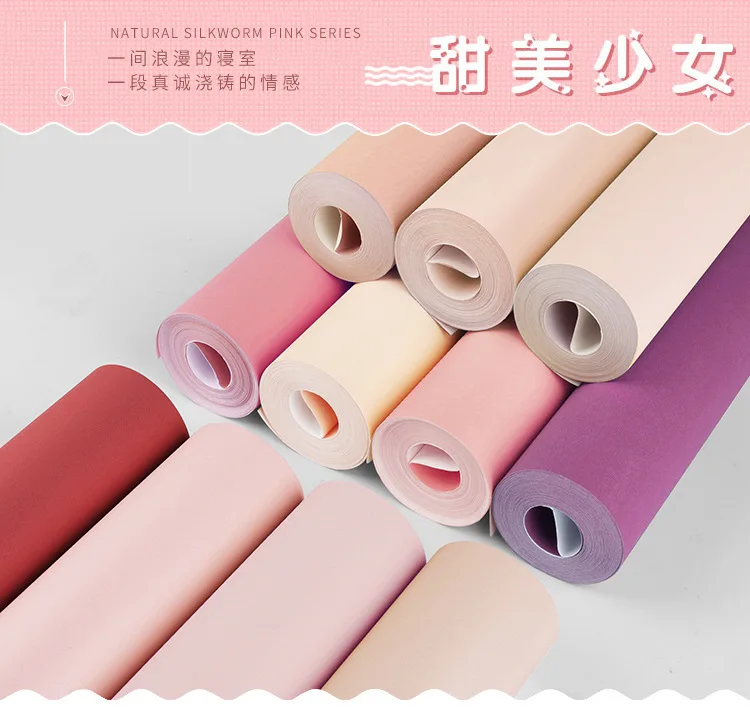 

Nordic Style Light Pink Non-Woven Wallpaper Solid Color Girl Princess Pink Children's Room Bedroom Living Room Background Wall