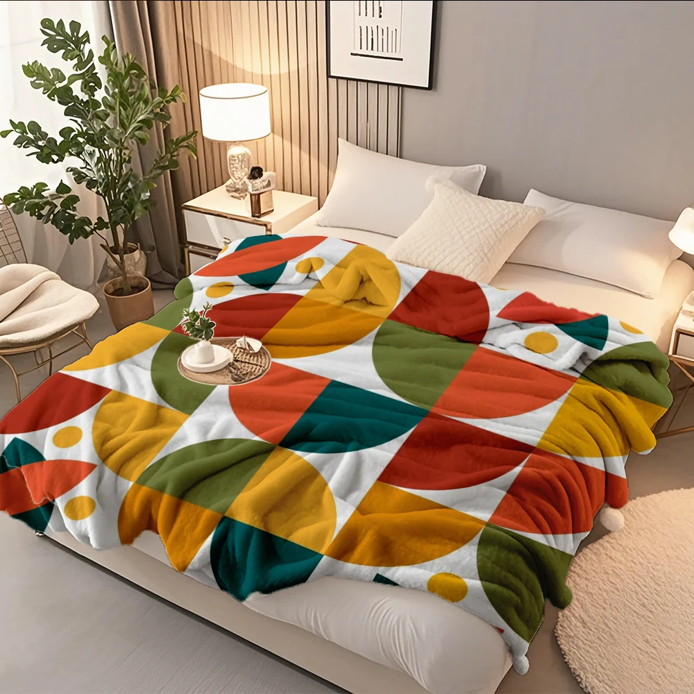 

Flannel Bed Blanket Geometric Abstract Mid Century With Breathable Anti-pilling Technology Premium Bedding Modern Blankets